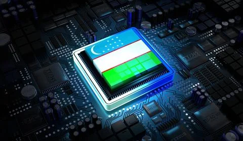 Computer processor with flag of Uzbekistan - 3D illustration Illustrazione stock
