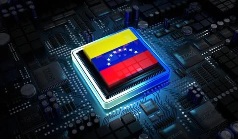 Computer processor with flag of Venezuela - 3D illustration 스톡 일러스트