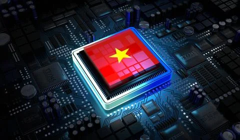 Computer processor with flag of Vietnam - 3D illustration Illustrazione stock