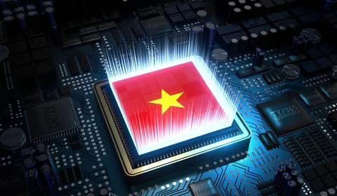 Computer processor with flag of Vietnam - 3D illustration 스톡 일러스트