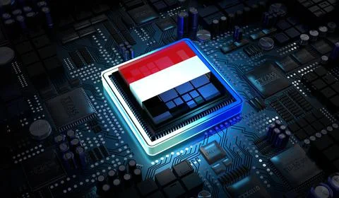 Computer processor with flag of Yemen - 3D illustration 스톡 일러스트