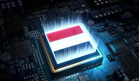 Computer processor with flag of Yemen - 3D illustration Illustrazione stock