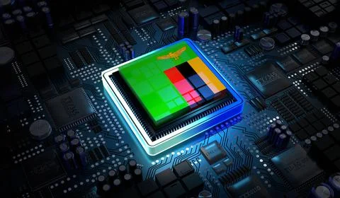 Computer processor with flag of Zambia - 3D illustration Illustrazione stock
