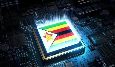 Computer processor with flag of Zimbabwe - 3D illustration イラスト素材