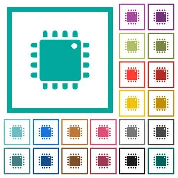Computer processor flat color icons with quadrant frames 스톡 일러스트