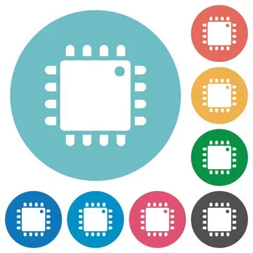 Computer processor flat round icons Stock Illustration