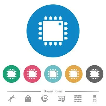 Computer processor flat round icons 스톡 일러스트