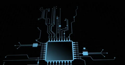 Computer processor flowing data animation Stock Footage 158861029