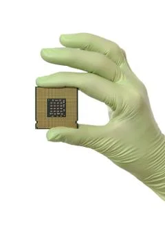 Computer processor in human hand Foto stock