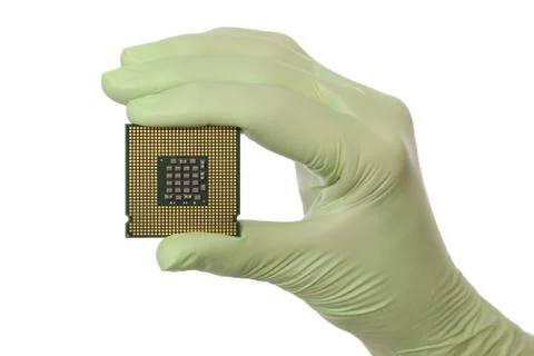Computer processor in human hand Foto stock