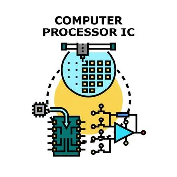 Computer processor ic manufacturing and chip technology concept Illustrazione stock