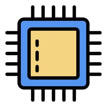 Computer processor icon color outline vector 库存插图