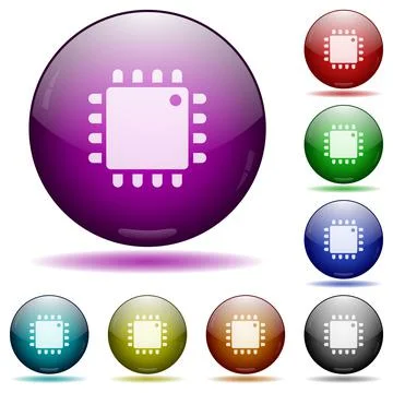 Computer processor icon in glass sphere buttons Illustrazione stock