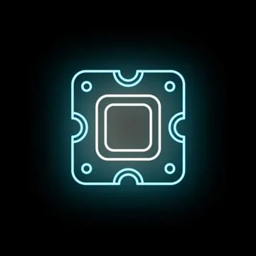 Computer processor icon glowing with blue neon light Illustrazione stock