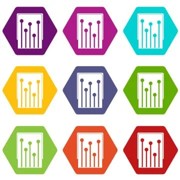 Computer processor icon set color hexahedron Illustrazione stock