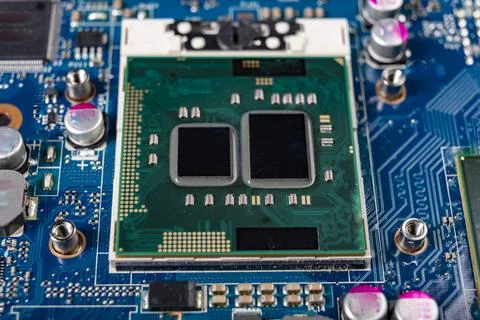 A computer processor located on the motherboard. Accessories and spare parts  写真素材