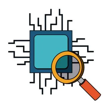 Computer processor with magnifying glass  isolated icon design Stock Illustration