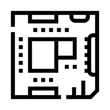 Computer processor microchip circuit board line icon Ilustración de archivo