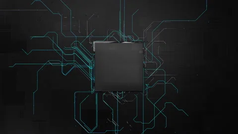 Computer Processor Microchip with Digital Lines Move Data Neon Animation Vídeo Stock 194308482
