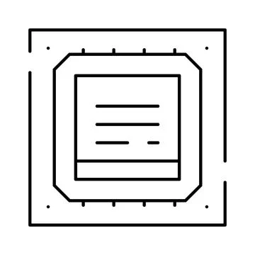 Computer processor microchip hardware flat line icon 库存插图