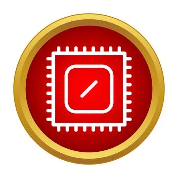 Computer processor microchip icon in red circle Stock Illustration