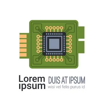Computer processor microchip with microcircuits CPU isolated flat copy space 스톡 일러스트