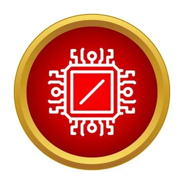 Computer processor microchip in red circle icon Stockillustratie