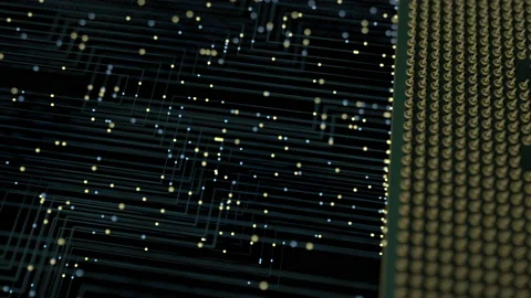 A computer processor with millions of connections and signals. Technology cpu ba Stock Footage 188548173