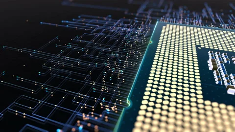 A computer processor with millions of connections and signals. Stock Footage 218145398