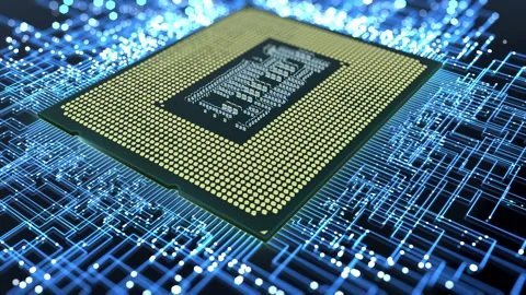 A computer processor with millions of connections and signals. Stock Footage 218156333