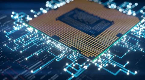 A computer processor with millions of connections and signals. Technology cpu イラスト素材