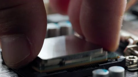 Computer processor in the motherboard slot. 스톡 동영상 163683339