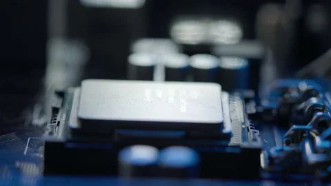 Computer Processor In The Motherboard Slot Stock Footage 163903884