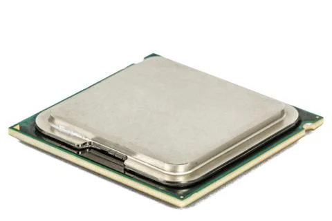 Computer processor, multicore CPU, isolated on white background 库存照片