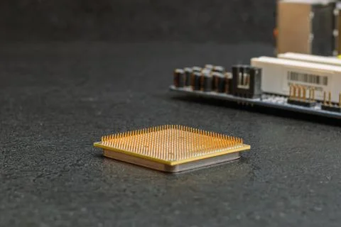 Computer processor pins to the top, on the table repair equipment 写真素材