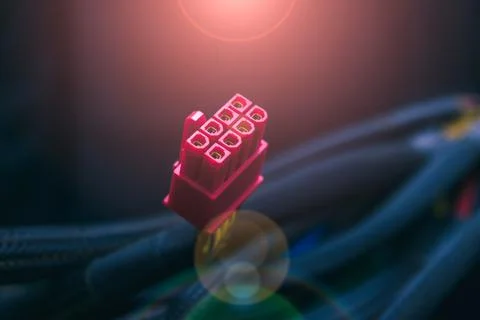 Computer processor power connector from power supply close-up 스톡 사진