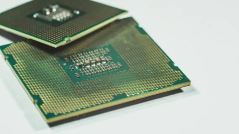 Computer processor presenting technology on white background Stock Footage 295186429