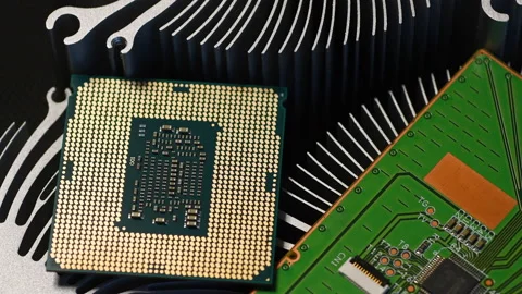 Computer processor with a printed electronic board Stock Footage 232424847