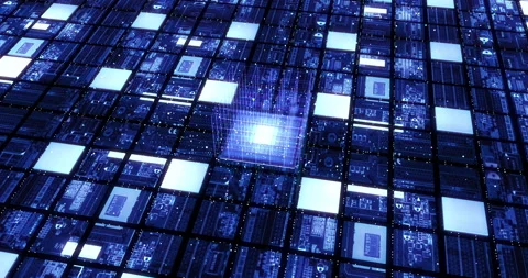 Computer Processor Processing Artificial Intelligence Data. Glowing Chip. 動画素材 160024570
