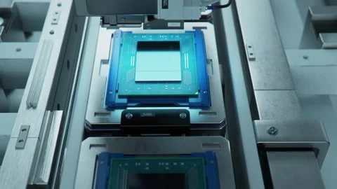 Computer Processor on Production Line is being Tested at Semiconductor Factory Vidéo 241486987