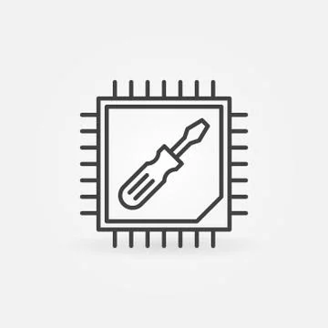 Computer Processor with Screwdriver line icon. Vector CPU sign イラスト素材