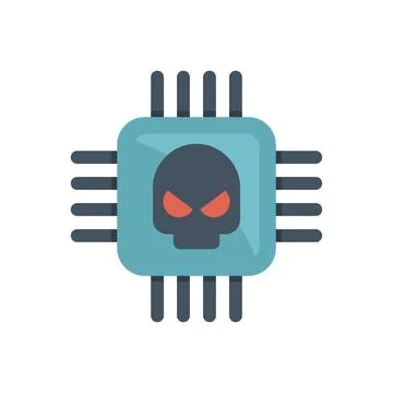 Computer processor showing skull icon representing cyber attack Stock Illustration