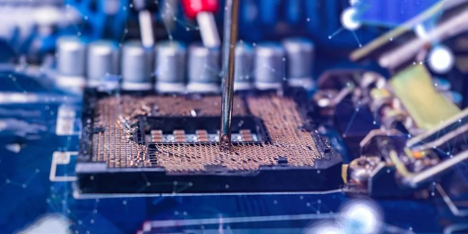 Computer Processor Socket Diagnostics with Electronic Testing Tool for Moth.. Stock Photos