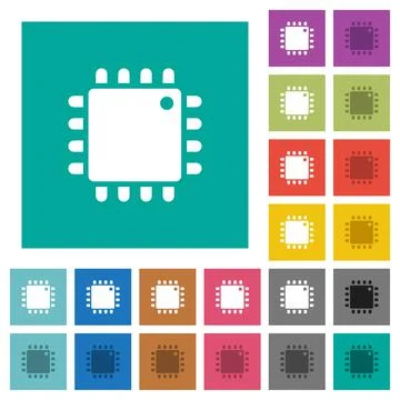 Computer processor square flat multi colored icons 스톡 일러스트