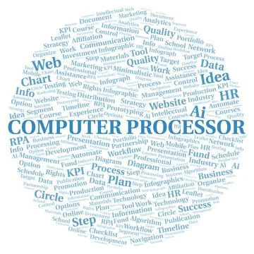 Computer Processor typography word cloud create with the text only. 스톡 일러스트