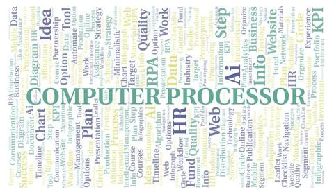 Computer Processor typography word cloud create with the text only. Stock Illustration