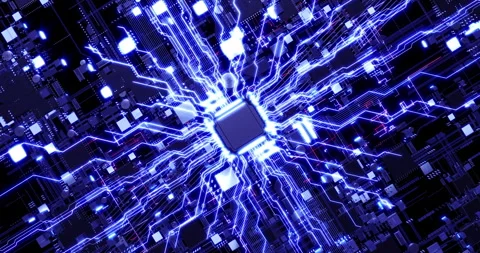 Computer Processor Unit on a Board with Visible Flow of Signals. Stock Footage 306324297