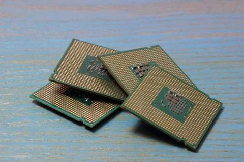 Computer processor on a wooden background Stock Photos