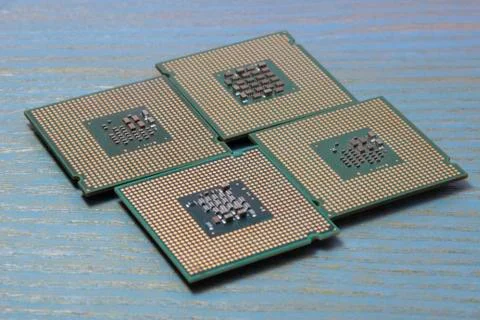 Computer processor on a wooden background 스톡 사진