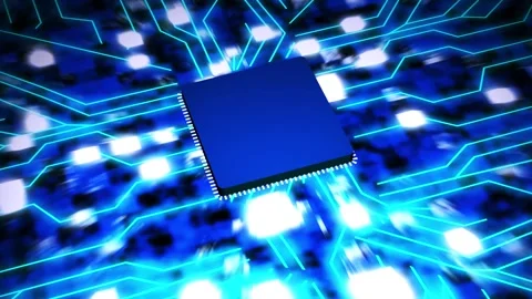 Computer Processors CPU on glowing Motherboard digital chip. technology sci.. Stock Footage 293485749